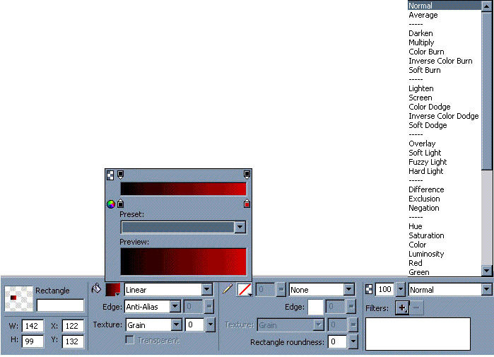 Fireworks 8 Panel with Two Dropdowns Open