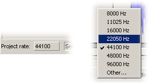 changing the sampling rate via the button in the lower left corner