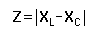 Z = the absolute value of X sub L minus X sb C