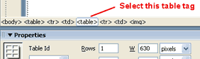 Selecting the table tag to copy and paste