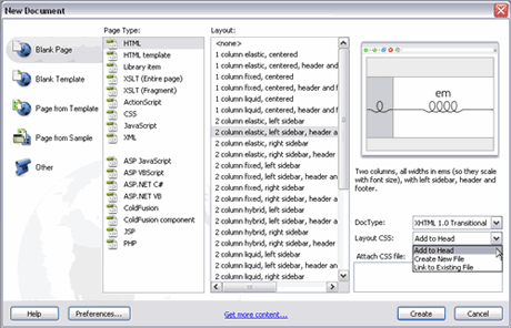 New Document panel