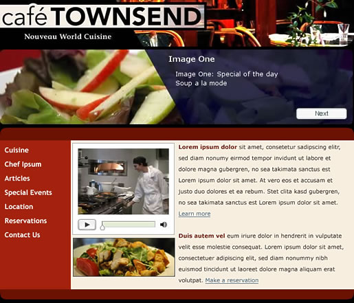 A comp of the Café Townsend page layout