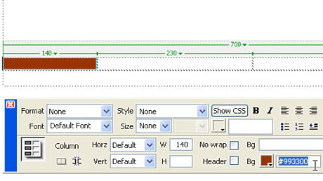 Setting the color of the table cell