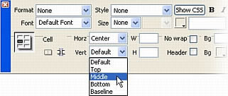 Placing the contents of the table cell in the middle of the cell