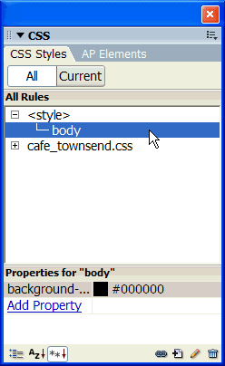 The background-color property in the Properties pane