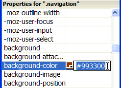 Entering #993300 as the hexadecimal value for the background-color