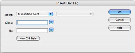 Insert Div Tag dialog box