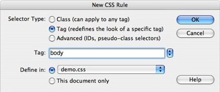 The New CSS Rule dialog box