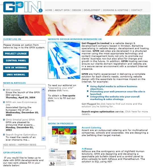 Homepage of gpin.co.uk, needs a grid layout