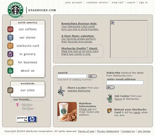 Starbucks home page
